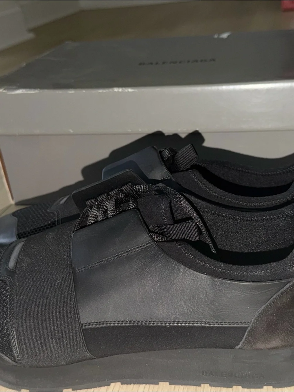 Balenciaga Men’s Black Elastic Strap Knit Sneakers